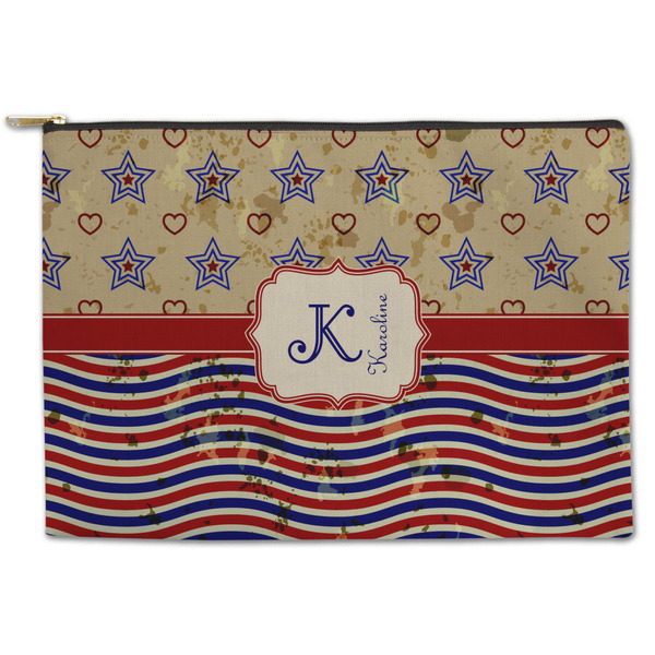 Custom Vintage Stars & Stripes Zipper Pouch - Large - 12.5"x8.5" (Personalized)