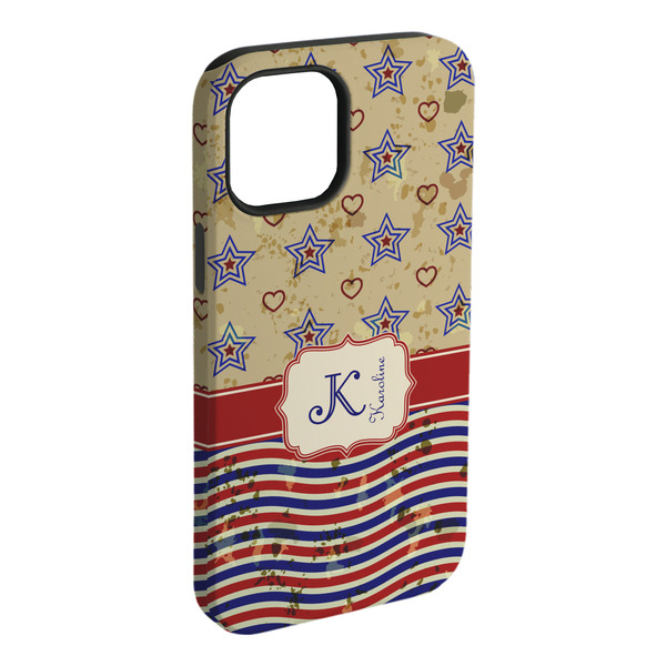 Custom Vintage Stars & Stripes iPhone Case - Rubber Lined - iPhone 15 Plus (Personalized)