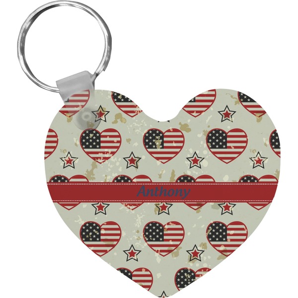 Custom Americana Heart Plastic Keychain w/ Name or Text