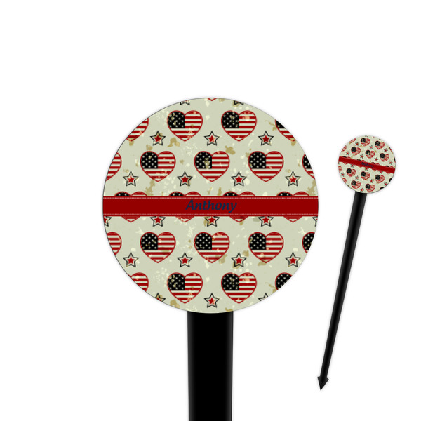Custom Americana 4" Round Plastic Food Picks - Black - Single Sided (Personalized)