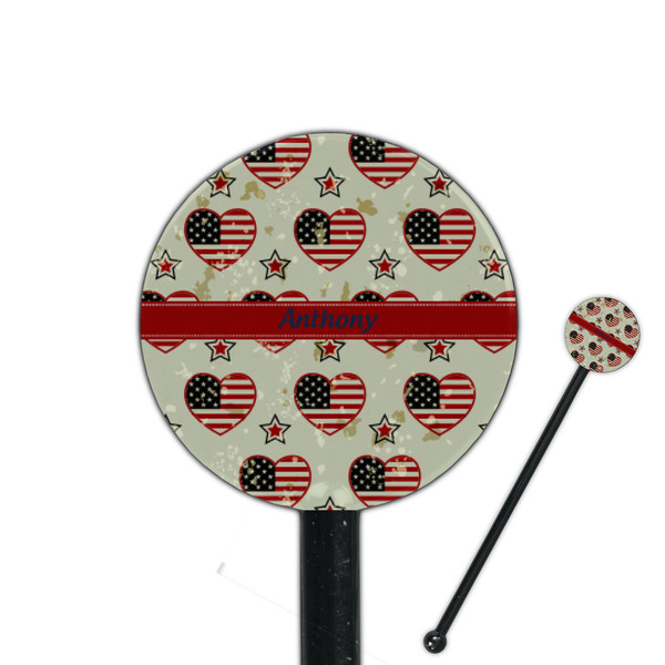Custom Americana 5.5" Round Plastic Stir Sticks - Black - Single Sided (Personalized)