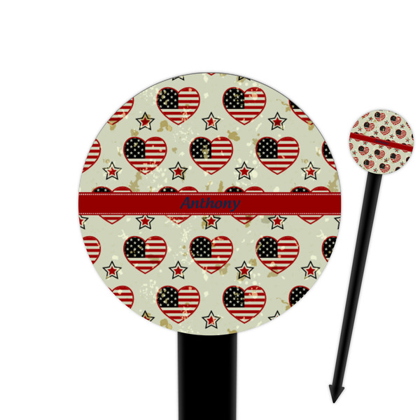 Custom Americana 6" Round Plastic Food Picks - Black - Double Sided (Personalized)