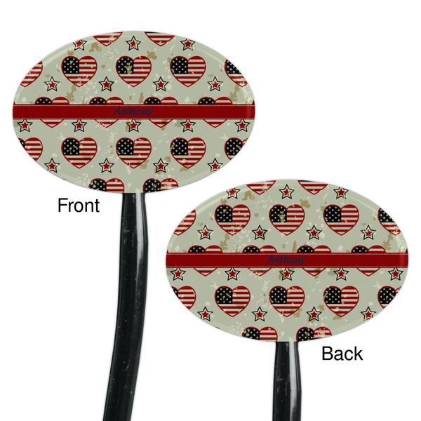 Americana Black Plastic 7" Stir Stick - Double Sided - Oval - Front & Back