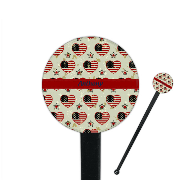 Custom Americana 7" Round Plastic Stir Sticks - Black - Single Sided (Personalized)