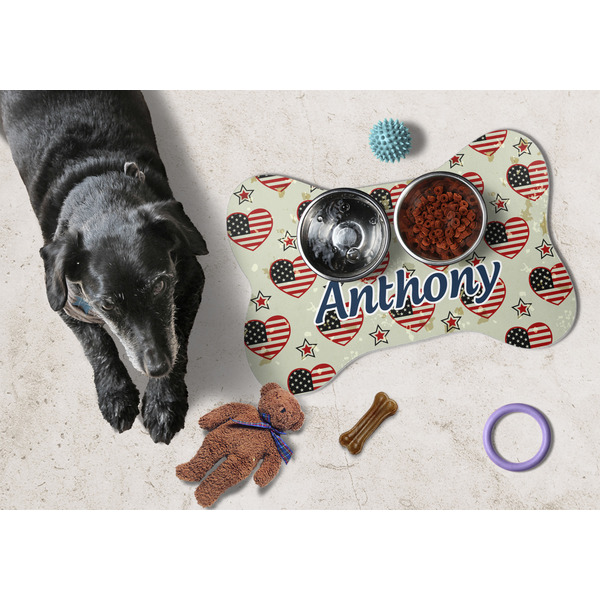 Americana Bone Shaped Mat w/ Food & Water