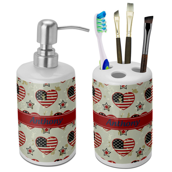 Custom Americana Ceramic Bathroom Accessories Set (Personalized)
