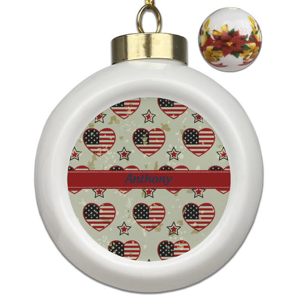 Custom Americana Ceramic Ball Ornaments - Poinsettia Garland (Personalized)
