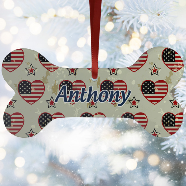 Custom Americana Ceramic Dog Ornament w/ Name or Text