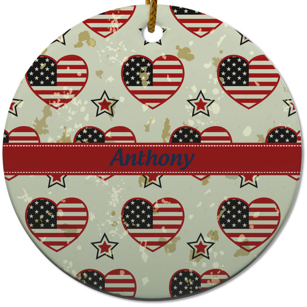 Custom Americana Round Ceramic Ornament w/ Name or Text