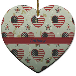 Americana Heart Ceramic Ornament w/ Name or Text