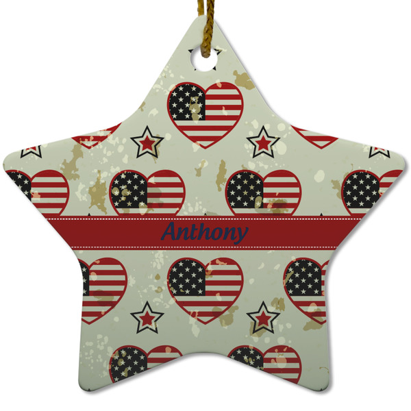 Custom Americana Star Ceramic Ornament w/ Name or Text