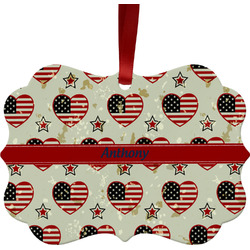 Americana Metal Frame Ornament - Double Sided w/ Name or Text