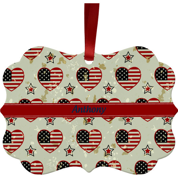 Custom Americana Metal Frame Ornament - Double Sided w/ Name or Text