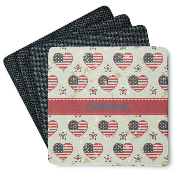 Custom Americana Square Rubber Backed Coasters - Set of 4 (Personalized)