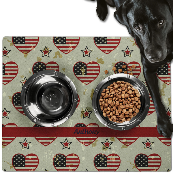 Custom Americana Dog Food Mat - Large w/ Name or Text