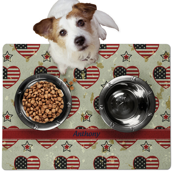 Custom Americana Dog Food Mat - Medium w/ Name or Text
