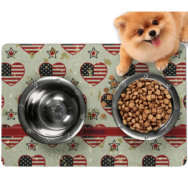 Custom Americana Dog Food Mat - Small w/ Name or Text