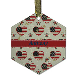 Americana Flat Glass Ornament - Hexagon w/ Name or Text