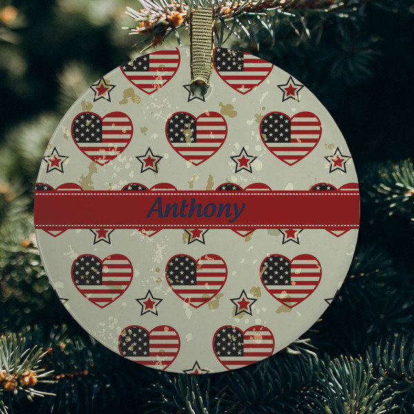 Americana Frosted Glass Ornament - Round (Lifestyle)