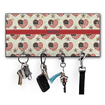 Americana Key Hanger w/ 4 Hooks w/ Name or Text
