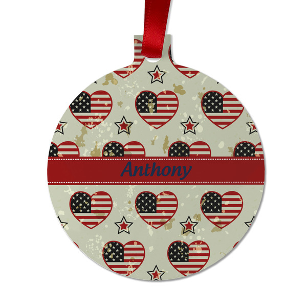 Custom Americana Metal Ball Ornament - Double Sided w/ Name or Text