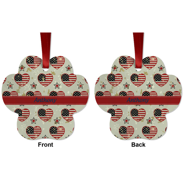 Americana Metal Paw Ornament - Front and Back