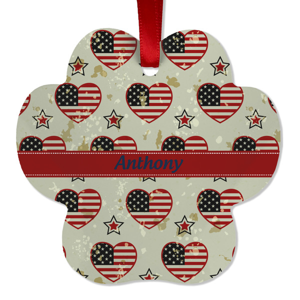 Custom Americana Metal Paw Ornament - Double Sided w/ Name or Text