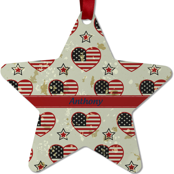 Custom Americana Metal Star Ornament - Double Sided w/ Name or Text