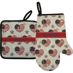 Americana Oven Mitt & Pot Holder Set w/ Name or Text