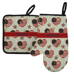 Americana Left Oven Mitt & Pot Holder Set w/ Name or Text