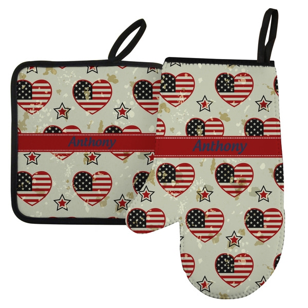 Custom Americana Left Oven Mitt & Pot Holder Set w/ Name or Text