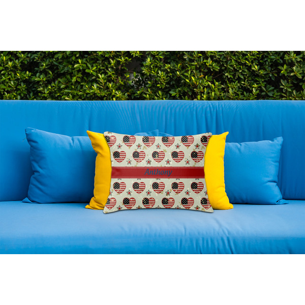 Americana Outdoor Throw Pillow  - LIFESTYLE (Rectangular - 20x14)