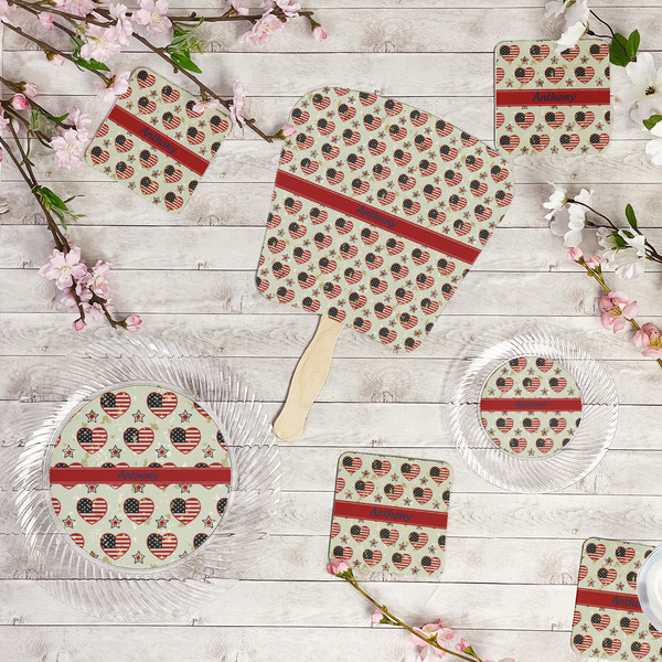 Americana Party Supplies Combination Image - All items - Plates, Coasters, Fans
