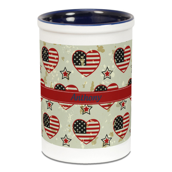 Custom Americana Ceramic Pencil Holders - Blue
