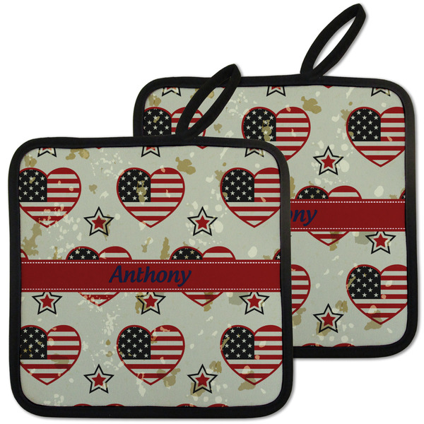 Custom Americana Pot Holders - Set of 2 w/ Name or Text