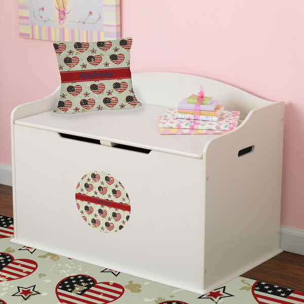 Americana Round Wall Decal on Toy Chest