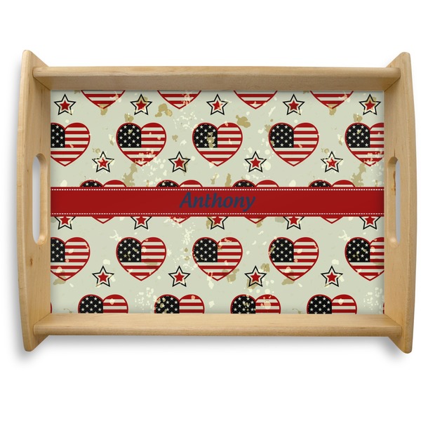 Custom Americana Natural Wooden Tray - Large (Personalized)