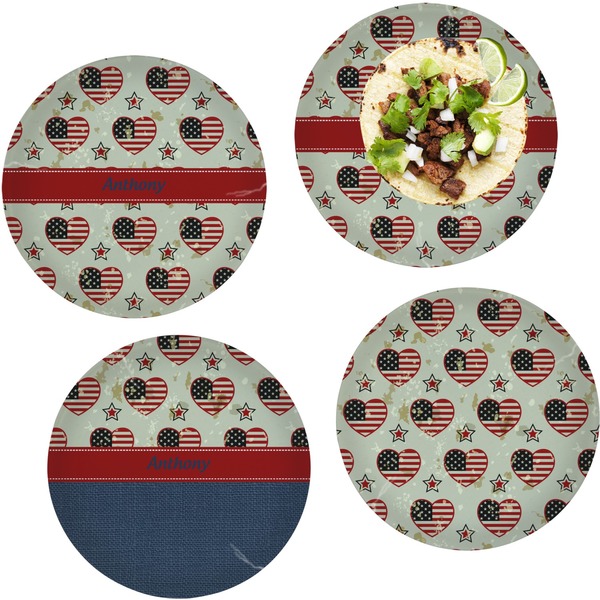 Custom Americana Set of 4 Glass Lunch / Dinner Plate 10" (Personalized)