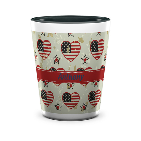 Custom Americana Ceramic Shot Glass - 1.5 oz - Two Tone - Set of 4 (Personalized)