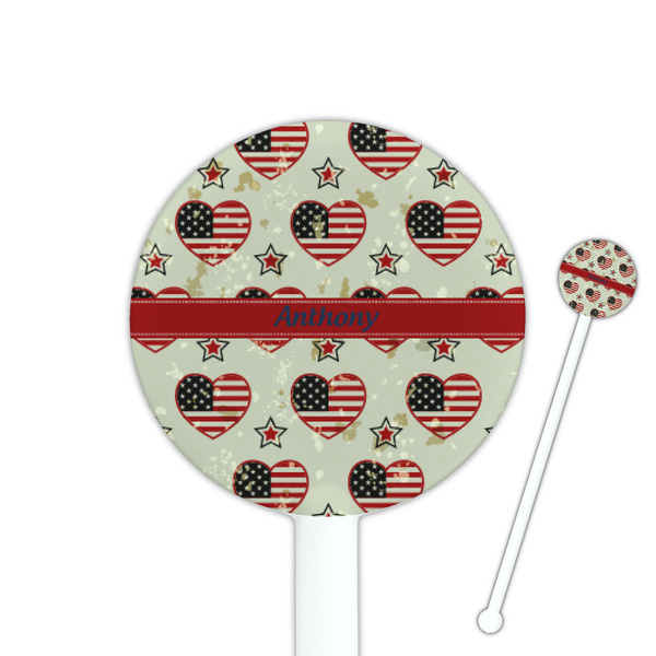 Custom Americana 5.5" Round Plastic Stir Sticks - White - Single Sided (Personalized)