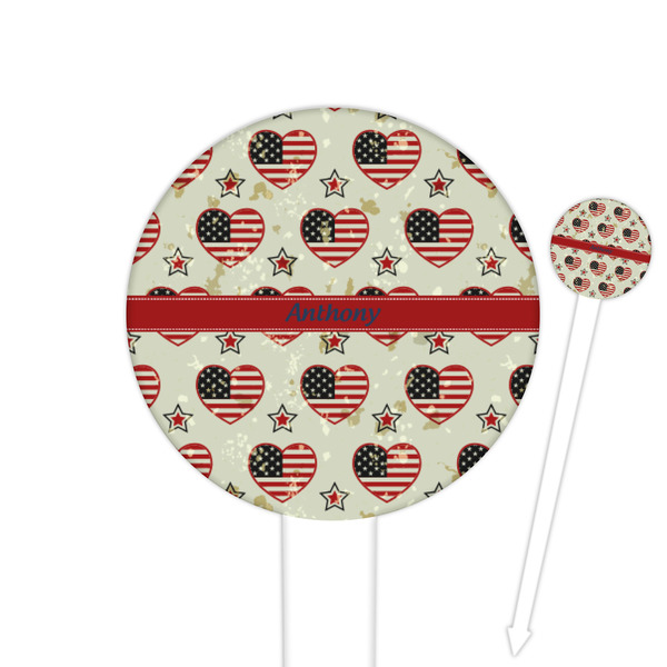 Custom Americana 6" Round Plastic Food Picks - White - Single Sided (Personalized)