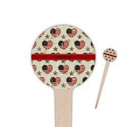 Americana 4" Round Wooden Food Picks - Single Sided (Personalized)