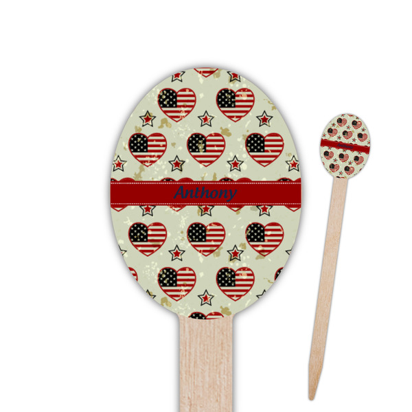 Custom Americana Oval Wooden Food Picks - Double Sided (Personalized)
