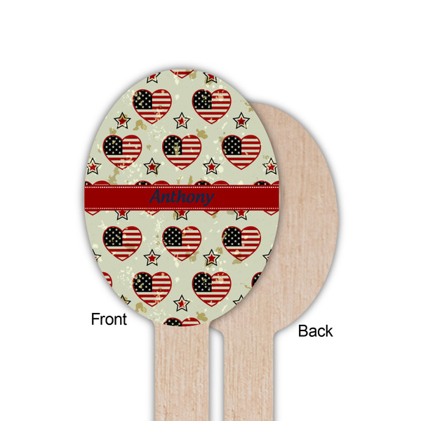 Americana Wooden Food Pick - Oval - Single Sided - Front & Back