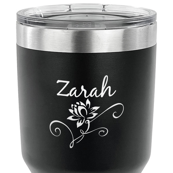 Lotus Flowers 30 oz Stainless Steel Ringneck Tumbler - Black - CLOSE UP