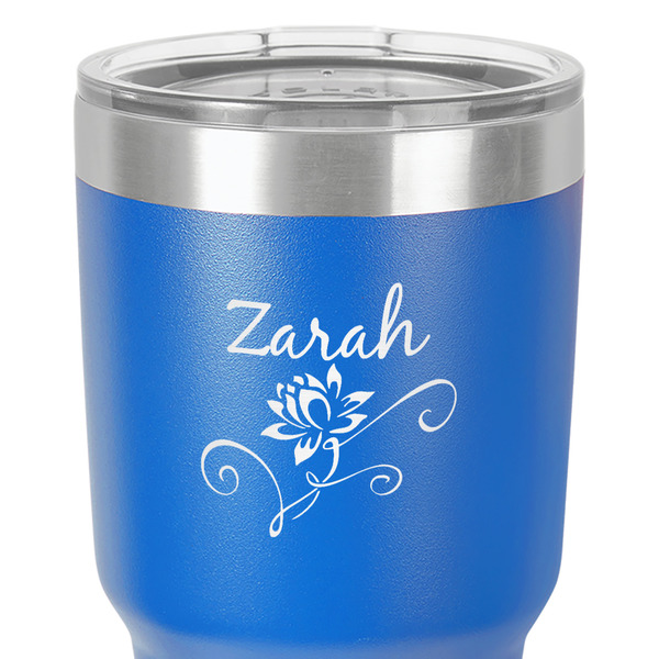 Lotus Flowers 30 oz Stainless Steel Ringneck Tumbler - Blue - Close Up