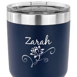 Lotus Flowers 30 oz Stainless Steel Tumbler - Navy - Double Sided (Personalized)