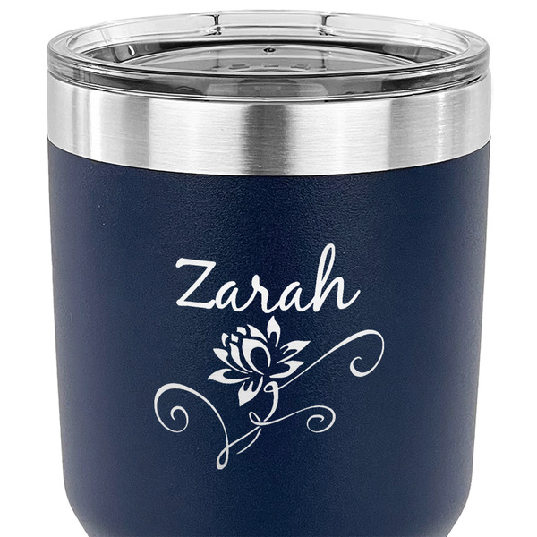 Lotus Flowers 30 oz Stainless Steel Ringneck Tumbler - Navy - CLOSE UP