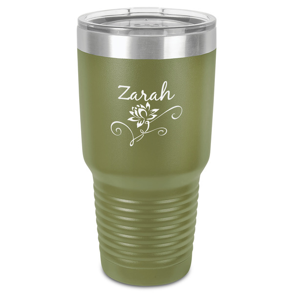 Custom Lotus Flowers 30 oz Stainless Steel Tumbler - Olive - Single-Sided (Personalized)