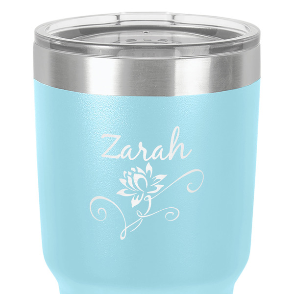 Lotus Flowers 30 oz Stainless Steel Ringneck Tumbler - Teal - Close Up